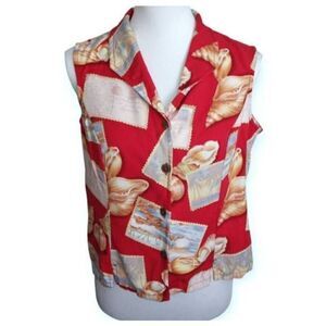 CARIBBEAN JOE RED SLEEVELESS BUTTON DOWN TOP SZ.LP EUC.